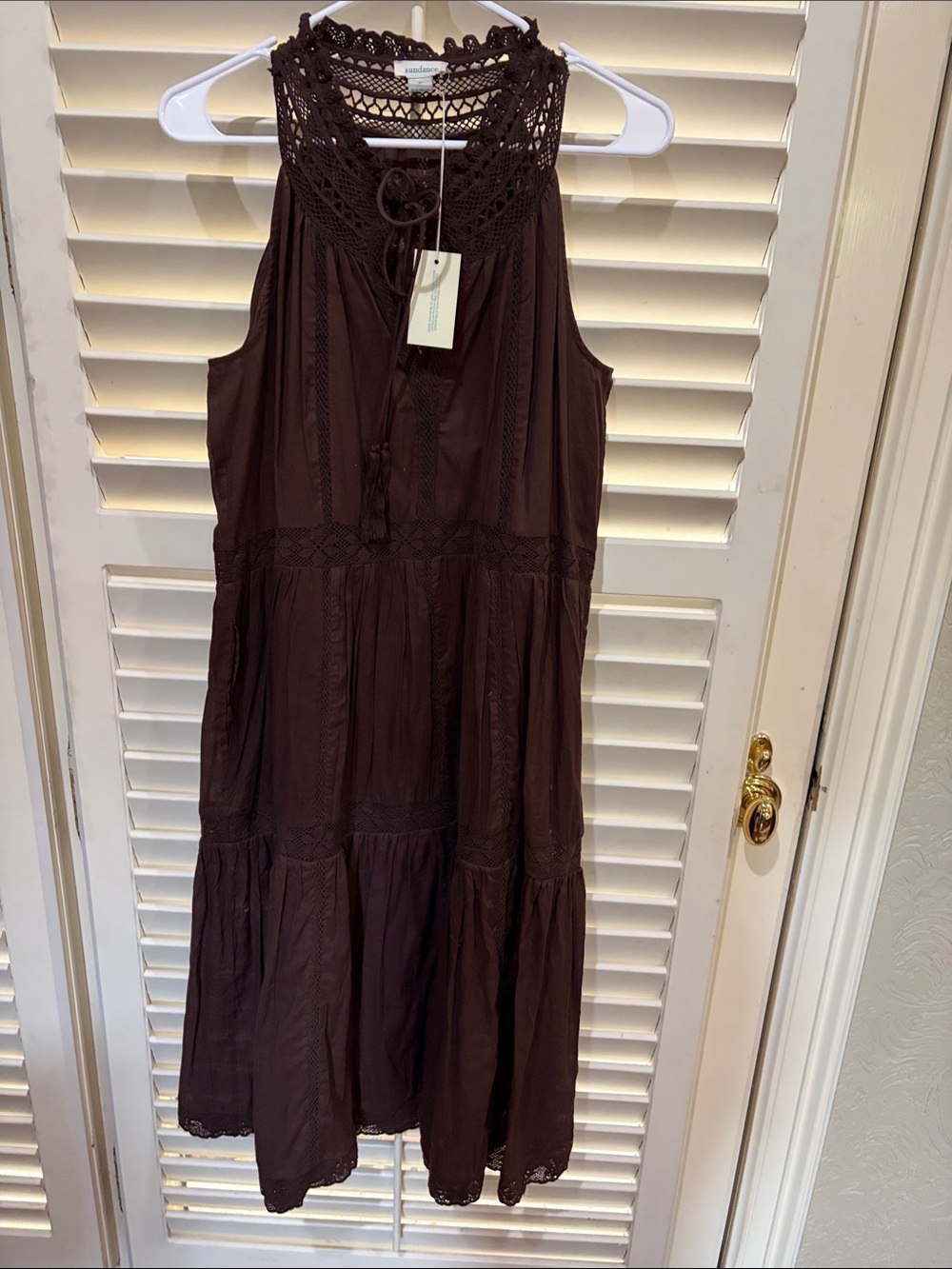 Sundance Sleeveless Crochet Yoke Midi Dress in Chocolate Brown. Size small NWT